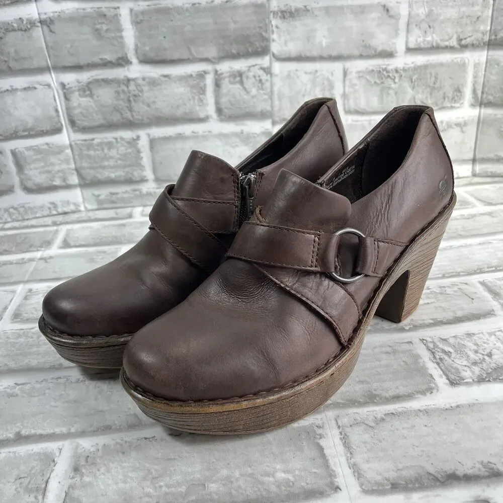 Born Haddon Women's Size 9 Block Heel Platform Brown Leather Comfy Boho Booties